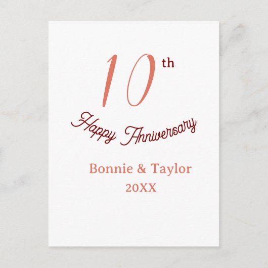 10周年結婚記念日のピンクがかったペーストカラー名前レトロB ポストカード (正面)