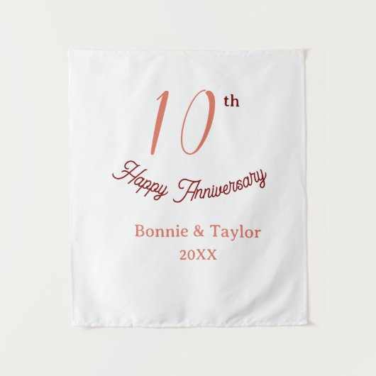 10周年結婚記念日のピンクがかったペースト調の名前レトロB タペストリー (正面)