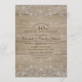 10周年結婚記念日のラスティックウッド ヴィンテージ ライ 招待状