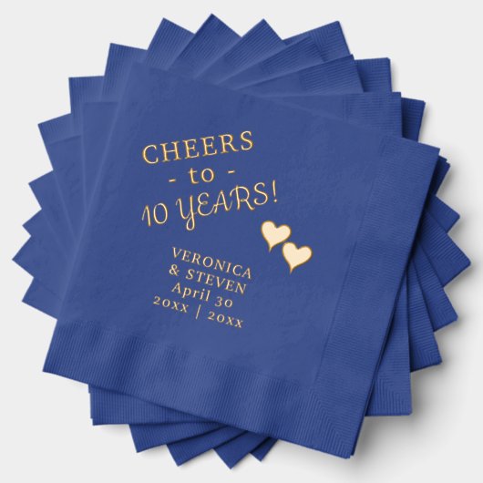 10周年結婚記念日の乾杯　２つのハート 箔ナプキン (インサイチュ (積み重ね))