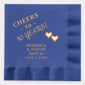 10周年結婚記念日の乾杯　２つのハート 箔ナプキン (正面)