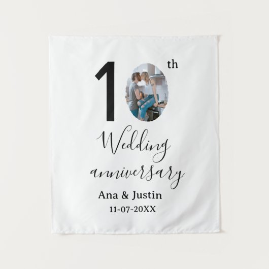 10周年結婚記念日の名前写真太文字 タペストリー (正面)