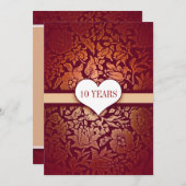 10周年結婚記念日の赤いダマスクの招待状 招待状 (正面/裏面)