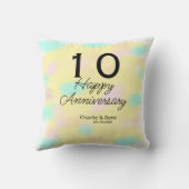 10周年結婚記念日の黄色パステルネームレトロボ クッション (裏面)