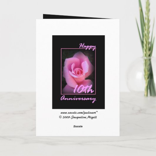 10周年結婚記念日カード ピンクのローズバッド付き カード (裏面)