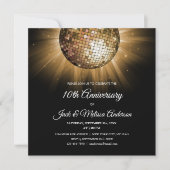 10周年結婚記念日パーティー ゴールド ディスコボール 招待状 (正面)