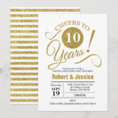 10周年結婚記念日パーティー - ゴールド ホワイト 招待状 (正面/裏面)