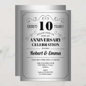 10周年結婚記念日パーティー - シルバー ブラック 招待状 (正面/裏面)