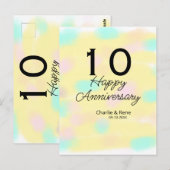 10周年結婚記念日黄色パステル名前レトロボ ポストカード (正面/裏面)