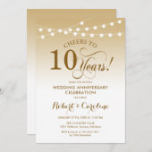 10周年結婚記念日 - ゴールド ホワイト 招待状 (正面/裏面)