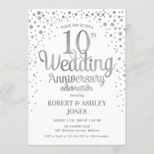 10周年結婚記念日 - シルバー&ホワイト 招待状