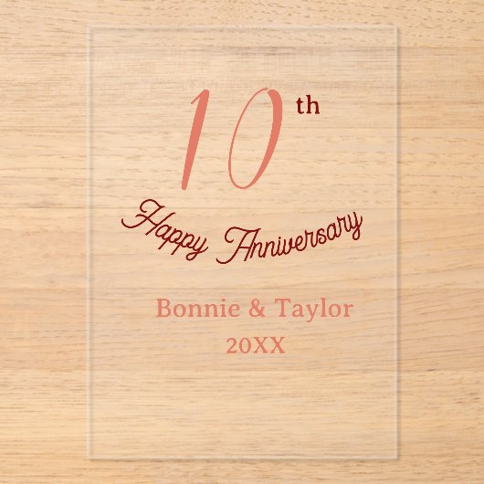10周年結婚記念日 ピーチパステル 名前 レトロb アクリル招待状 (正面)
