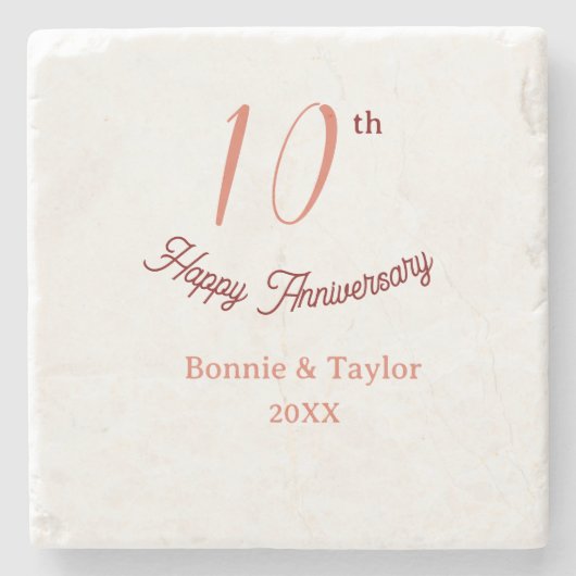 10周年結婚記念日 ピーチパステル 名前 レトロb ストーンコースター (正面)