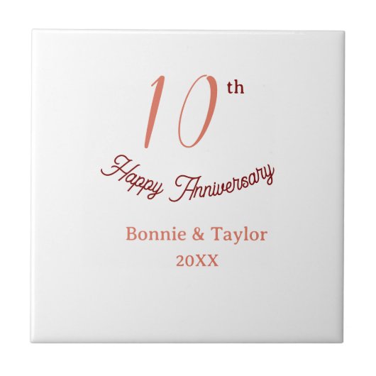 10周年結婚記念日 ピーチパステル 名前 レトロb タイル (正面)
