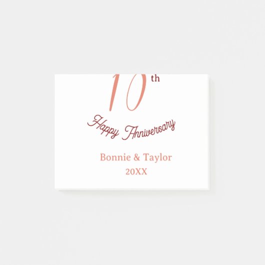 10周年結婚記念日 ピーチパステル 名前 レトロb ポストイット (正面)