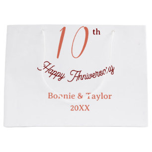 10周年結婚記念日 ピーチパステル 名前 レトロb ラージペーパーバッグ