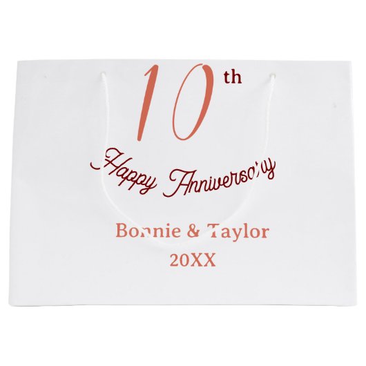 10周年結婚記念日 ピーチパステル 名前 レトロb ラージペーパーバッグ (正面)