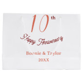 10周年結婚記念日 ピーチパステル 名前 レトロb ラージペーパーバッグ (裏面)