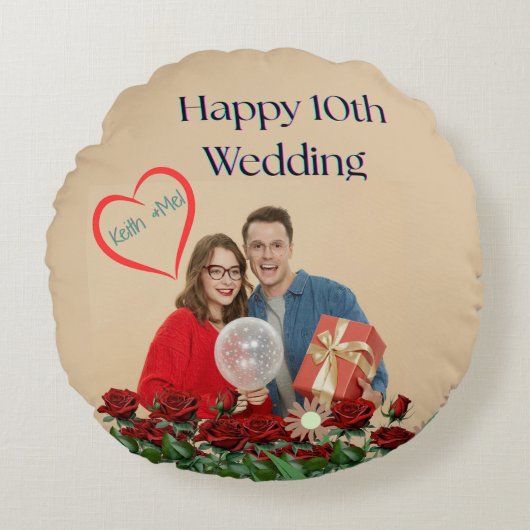 10周年結婚記念日 ラウンドクッション (正面)