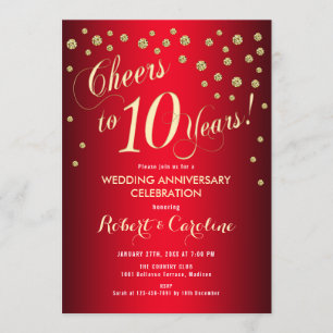 10周年結婚記念日 - 赤と金 招待状