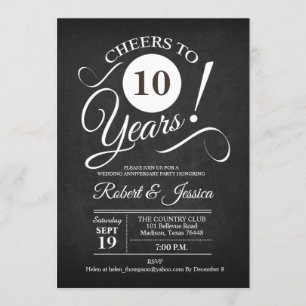 10周年結婚記念日 - 黒板と白 招待状