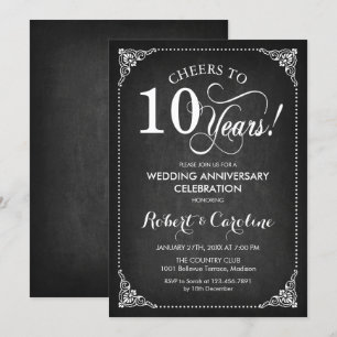 10周年結婚記念日 - 黒板 白 招待状