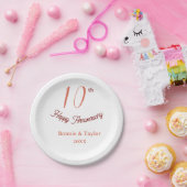 10周年結婚記念 ピーチパステル 名前入り レトロb ペーパープレート (パーティー)