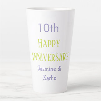 10周年記念おめでとう パープル パステルグリーン ボールド カフェラテマグ
