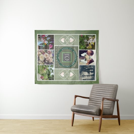 「10周年記念おめでとう」6枚の写真Tin color タペストリー (インサイチュ(横))