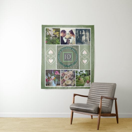「10周年記念おめでとう」6枚の写真Tin color タペストリー (インサイチュ)