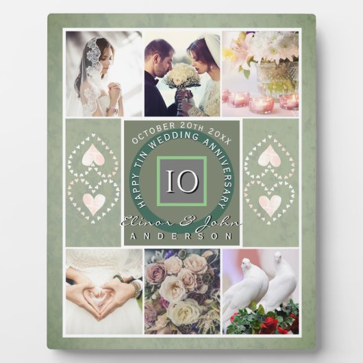 「10周年記念おめでとう」6枚の写真Tin color フォトプラーク (正面)