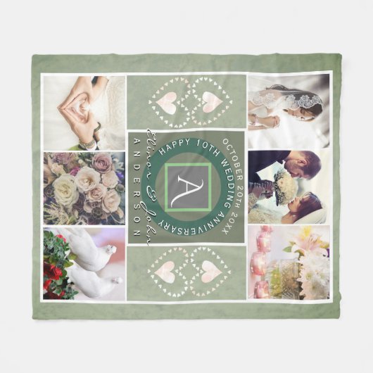 「10周年記念おめでとう」6枚の写真Tin color フリースブランケット (正面(横))