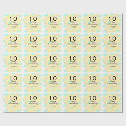 10周年記念のレトロな淡い黄色の名前のボ ラッピングペーパー (フラット)