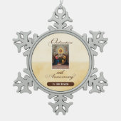 10周年記念の天使をパーソナライズ スノーフレークピューターオーナメント (正面)