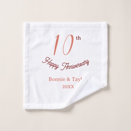 10周年記念の結婚記念日 ピーチパステル 名前 レトロb ウォッシュタオル (ウォッシュタオル)