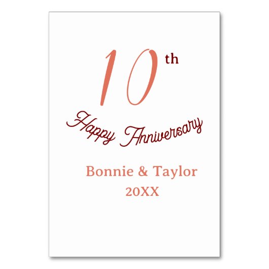10周年記念の結婚記念日 ピーチパステル 名前 レトロb テーブルナンバー (正面)