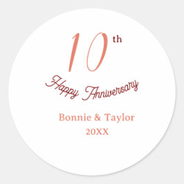 10周年記念の結婚記念日 ピーチパステル 名前 レトロb ラウンドシール