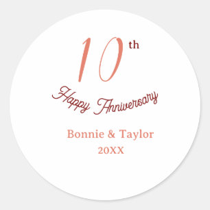 10周年記念の結婚記念日 ピーチパステル 名前 レトロb ラウンドシール