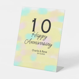 10周年記念の結婚記念日 黄色のパステル 名前 レトロ ボ 台座サイン