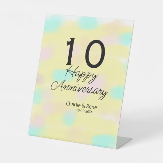 10周年記念の結婚記念日 黄色のパステル 名前 レトロ ボ 台座サイン (正面)