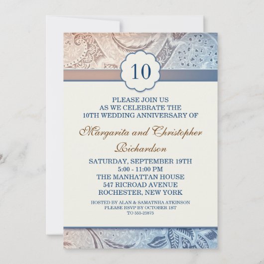 10周年記念の美しい結婚式招待状 招待状 (裏面)