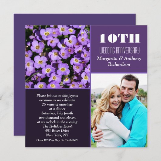 10周年記念の花をモチーフにしたモダンな写真の招待状 招待状 (正面/裏面)