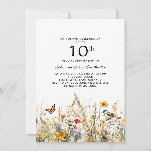 10周年記念の野の花と鳥と蝶 招待状 (正面)
