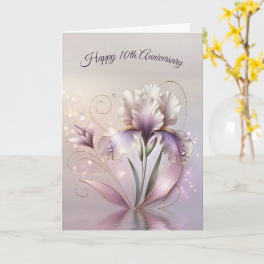 10周年記念アイリスの花と金ゴールドエッチング カード (黄色い花)