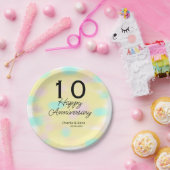 10周年記念イエローパステル名前レトロボ ペーパープレート (パーティー)