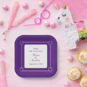 10周年記念エレガントロマンチックハート紫 ペーパープレート (パーティー)