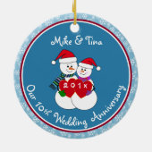 10周年記念ギフトおもしろいスノーカップルのクリスマス セラミックオーナメント (裏面)