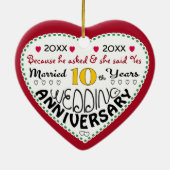 10周年記念ギフトハート型クリスマス セラミックオーナメント (裏面)