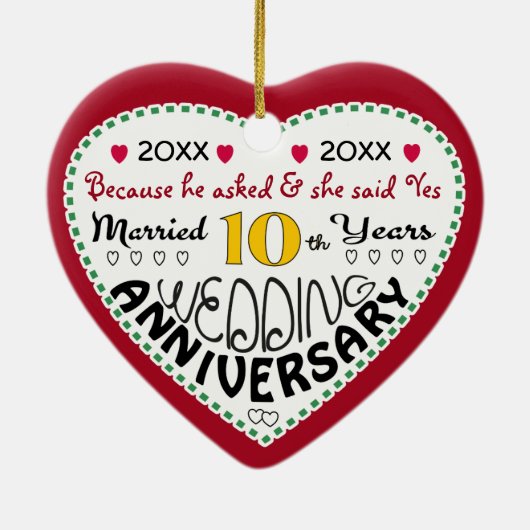 10周年記念ギフトハート型クリスマス セラミックオーナメント (裏面)