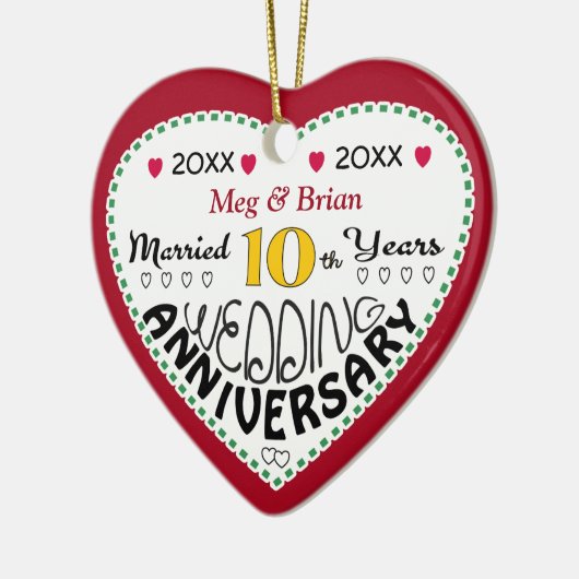 10周年記念ギフトハート型クリスマス セラミックオーナメント (左)